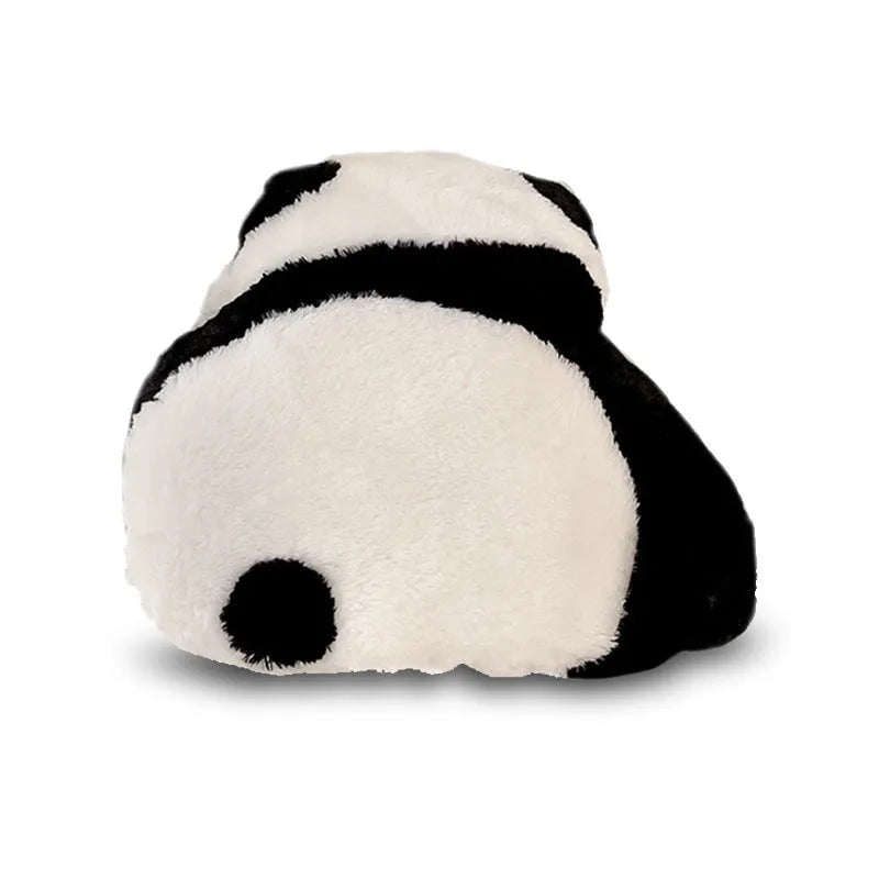Cartoon panda automotive lumbar support cushion with plush material in rabbit fur or honeycomb black and white designs