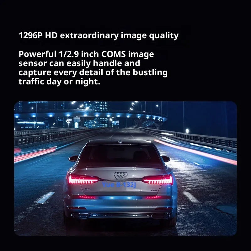 Mini Lite driving recorder with 1296p resolution, starlight night vision, 140-degree lens, and built-in Wi-Fi module on windscreen