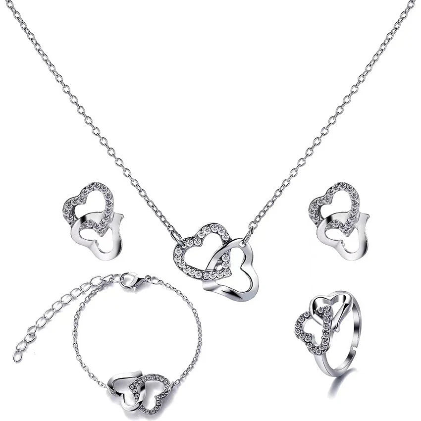5-piece butterfly pendant jewellery set for women, including necklace, earrings, ring, and bracelet in various colours