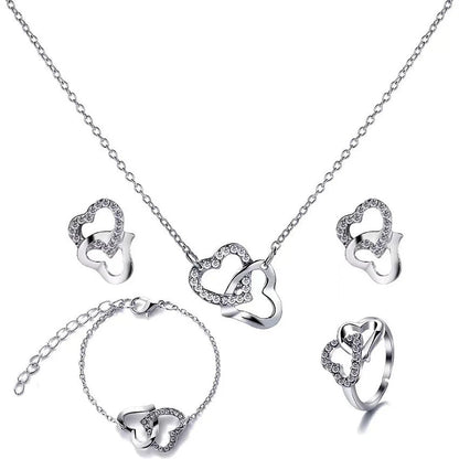 5-piece butterfly pendant jewellery set for women, including necklace, earrings, ring, and bracelet in various colours