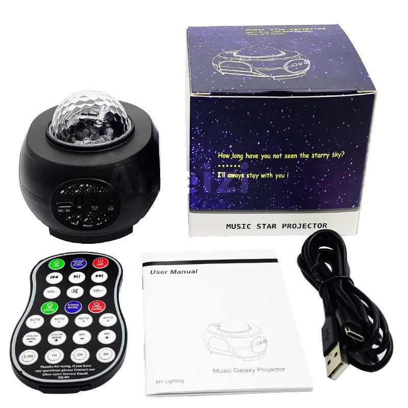 APP starry sky projector music night lamp with Bluetooth remote control USB plug in white