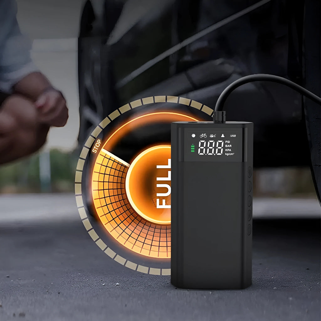 Portable wireless digital air pump with LED light for car tyre inflation