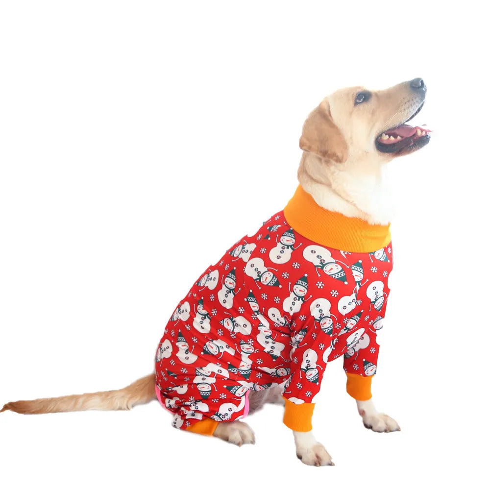 Cotton dog jumpsuit with four-legged design and long sleeves in cute print pattern