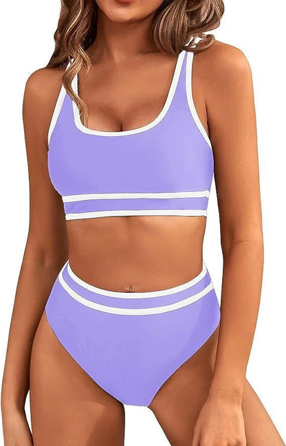 Women's tight-fitting solid colour bikini swimsuit with 15% spandex lining, available in multiple vibrant colours