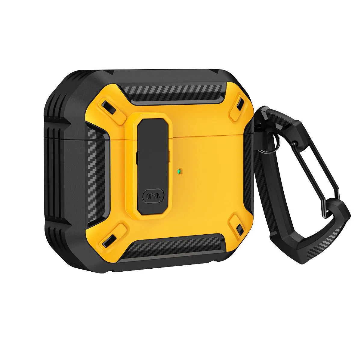 Clamshell plastic protective case for AirPods with hook attachment in two-tone colour options