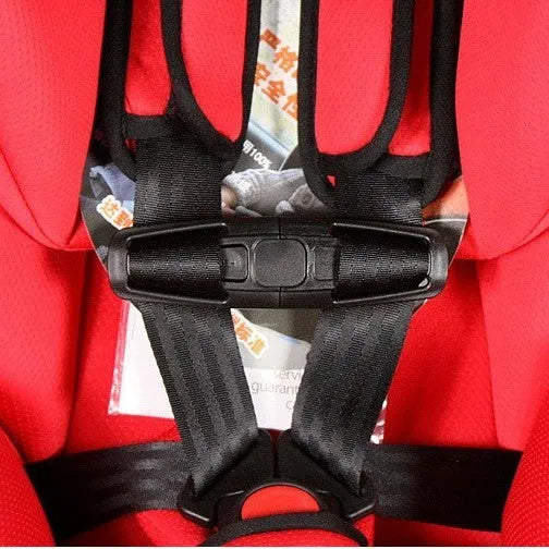 Black nylon child safety seat 5-point harness buckle lock clip measuring 14.5cm by 4cm