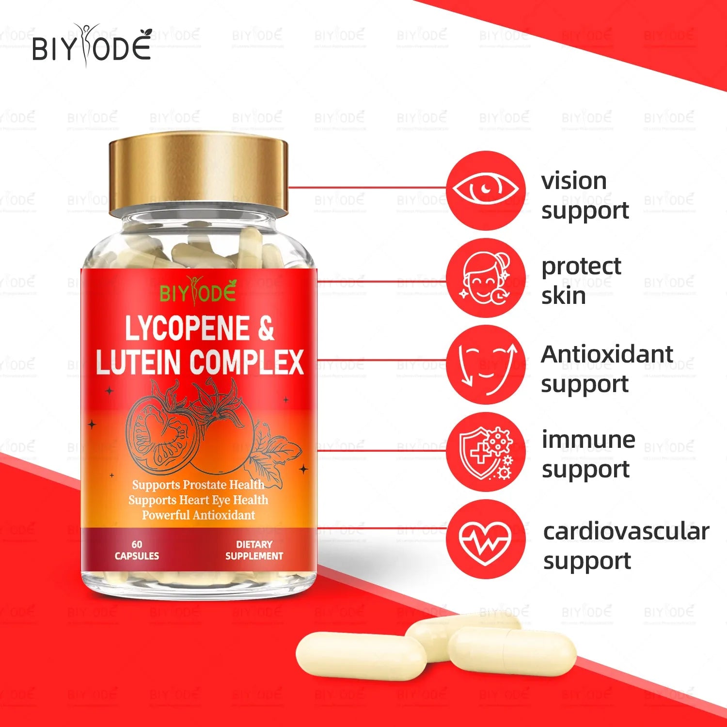 Jiabeikang lycopene and lutein 2 in 1 capsules bottle for blood heart eyes health supplement