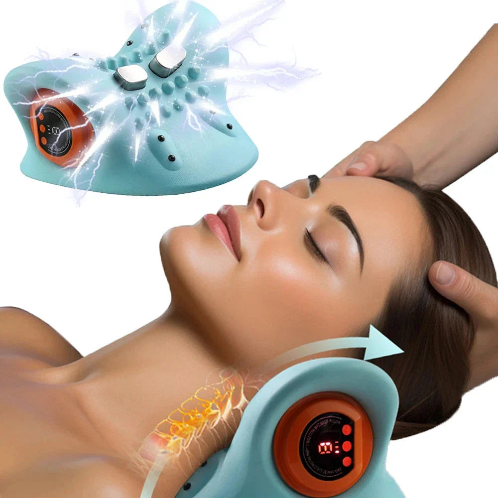 Heated Cervical Traction Neck Massager with adjustable massage settings and therapeutic heating function for personalized neck pain relief