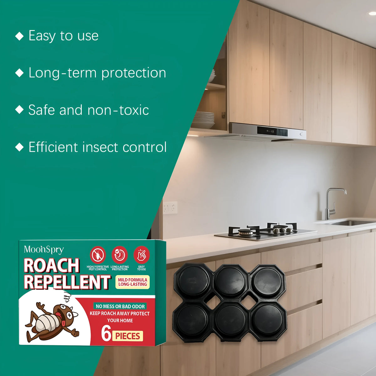 Six cockroach bait houses with gel bait containing imidacloprid and dinotefuran for household pest control