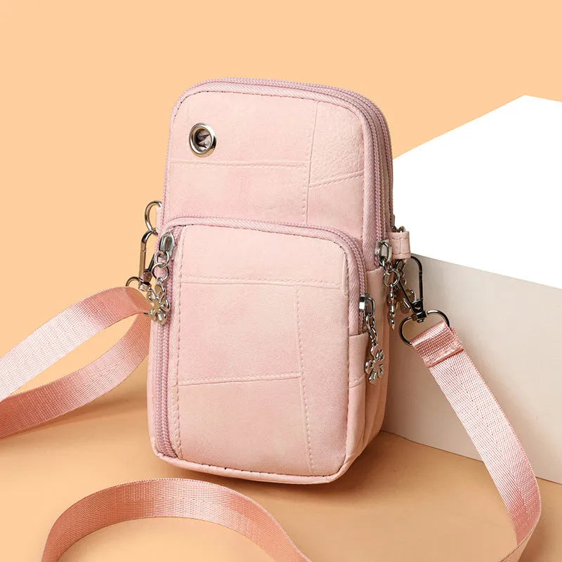 Vertical square mini phone bag in PU leather with polyester lining