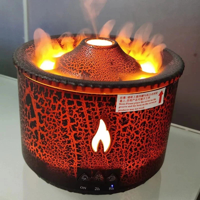 Ultrasonic essential oil diffuser with realistic flame and jellyfish smoke effects for calming ambiance