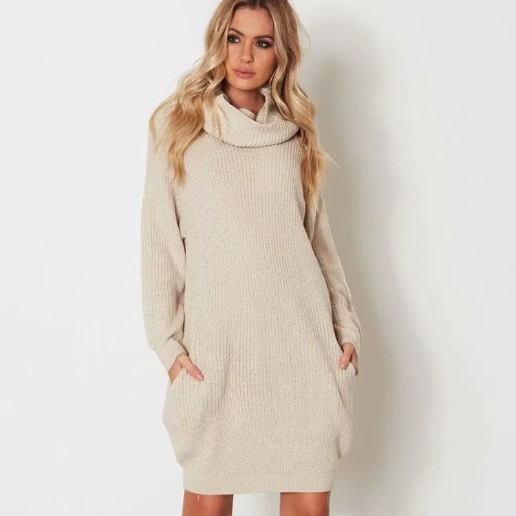 Women's lapel collar sweater with side pockets in imitation cashmere fabric
