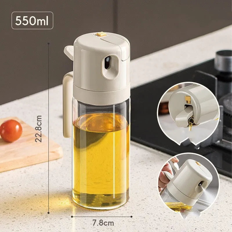 550ml warm grey glass cooking oil sprayer bottle with switchable pouring and spraying cover