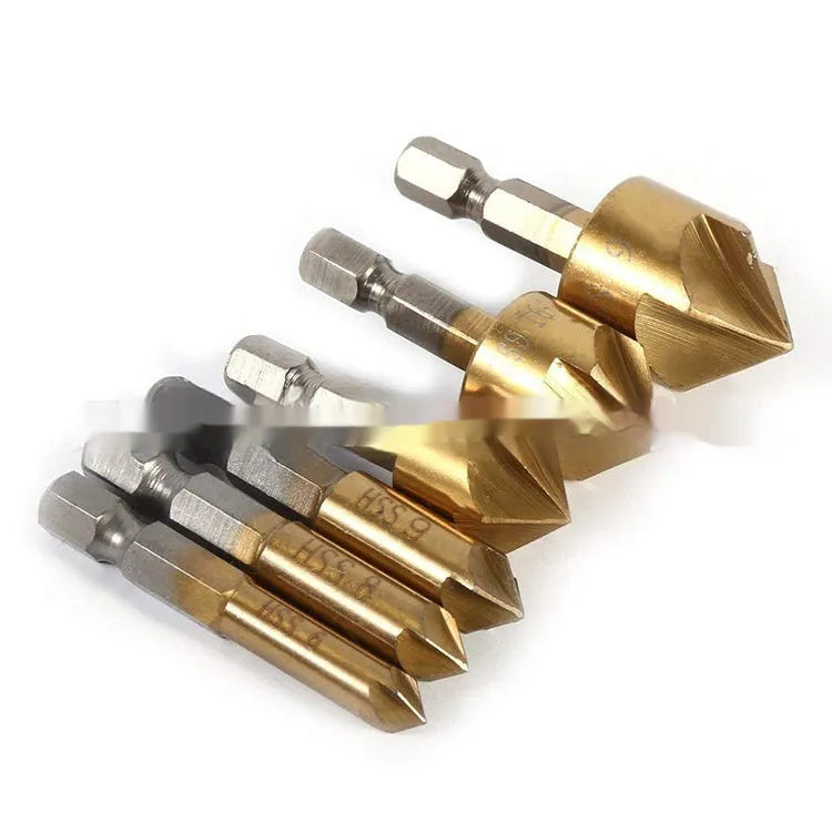 Titanium-plated high carbon steel five-blade chamferer set with six blades from 6mm to 19mm for woodworking