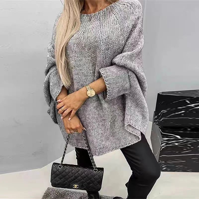 Winter oversized knitted shawl sweater with batwing sleeves in various colours