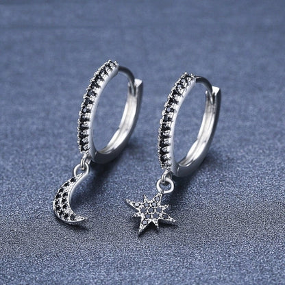 Black copper star and moon earrings for women with a natural style