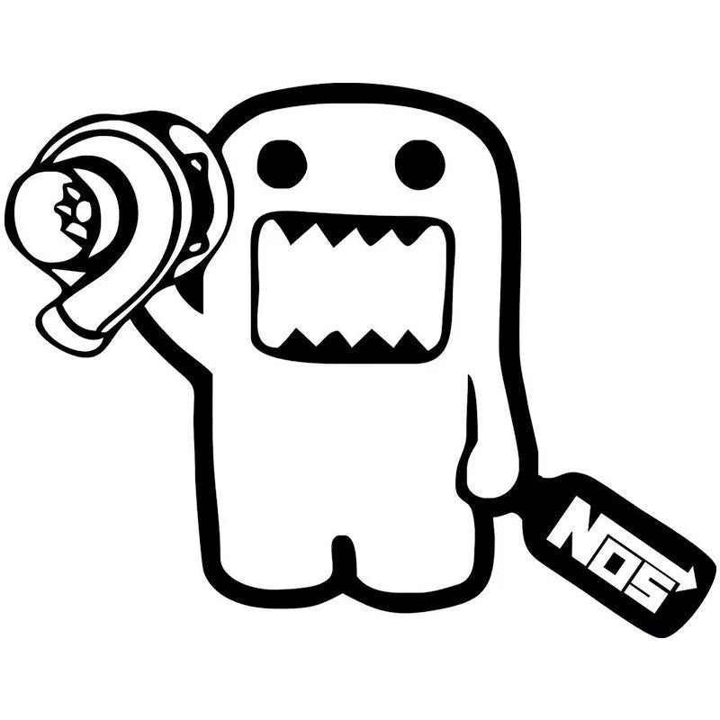 Black and white cartoon-style PVC car sticker measuring 15cm by 12cm for vehicle personalisation.