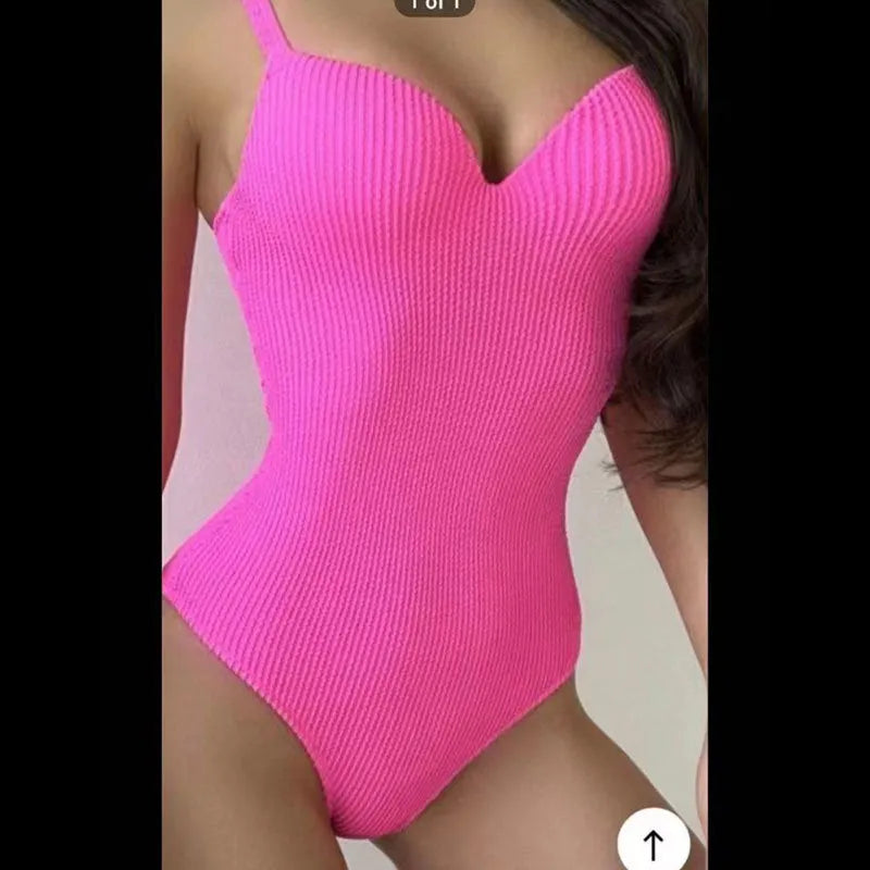 Women's sleeveless one-piece swimsuit in a striped design, shown in one of five available colours.