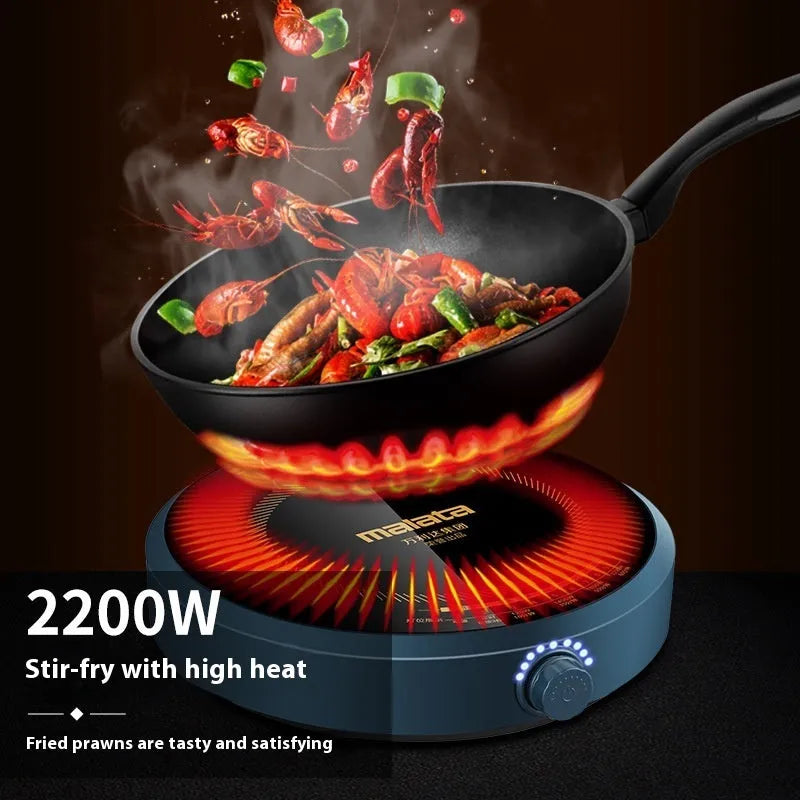 Induction cooker with circular 270mm heating area and knob control interface