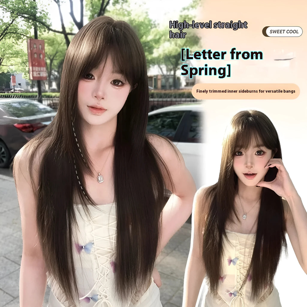Brown black simulation wig with black tea colour treatment and wear-free hair net construction