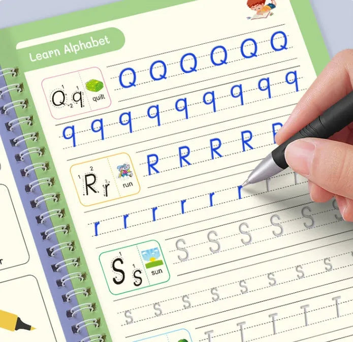 English children's groove magic practice copybook with notched post design and included pen