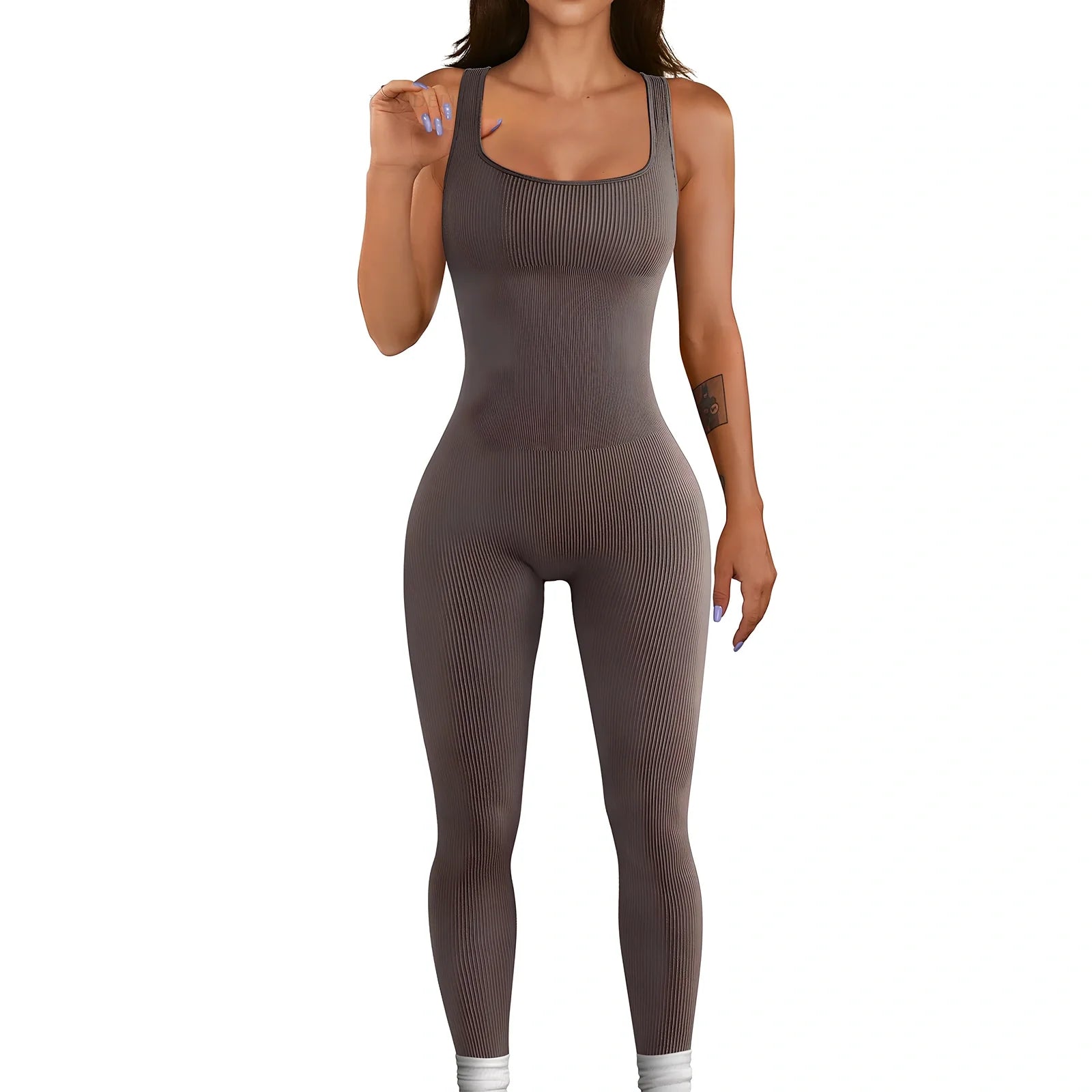 Women's black sleeveless vest bodysuit in one-piece design, polyester solid colour, sizes S-XXL