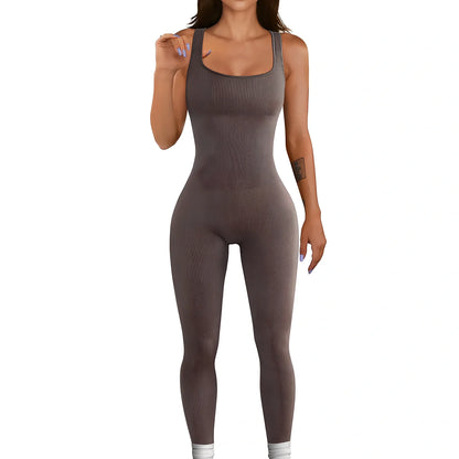 Women's black sleeveless vest bodysuit in one-piece design, polyester solid colour, sizes S-XXL