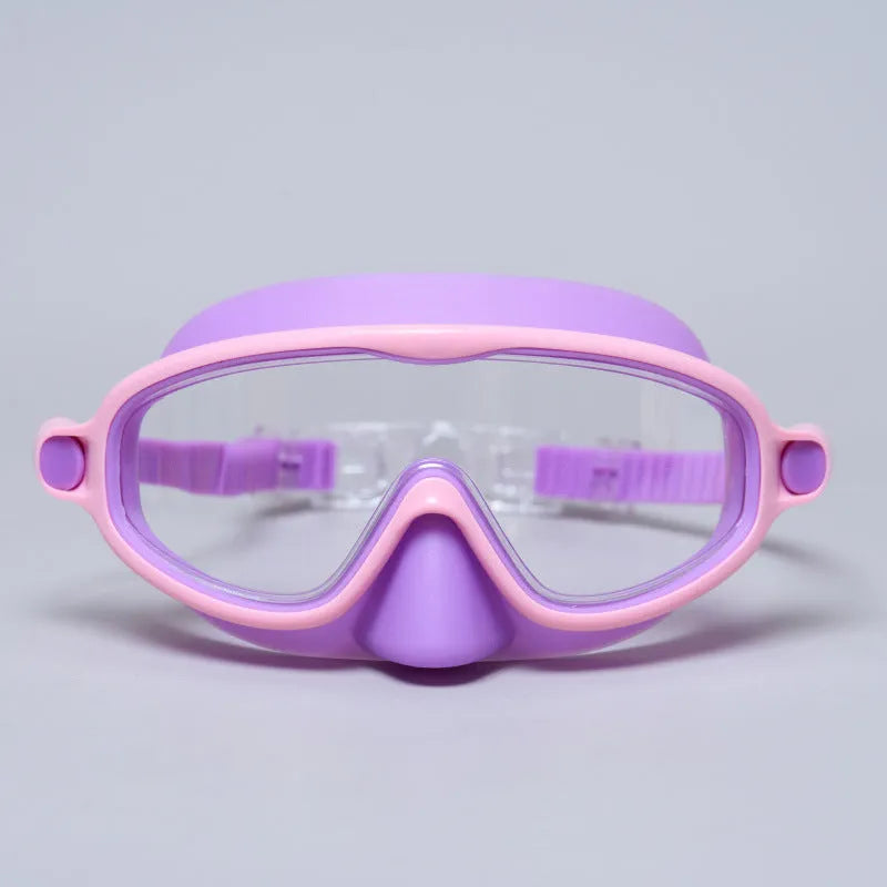Children's large frame waterproof anti-fog swimming goggles in blue yellow colour