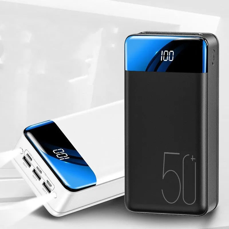 Black and white large 50000mAh power bank with multiple USB ports