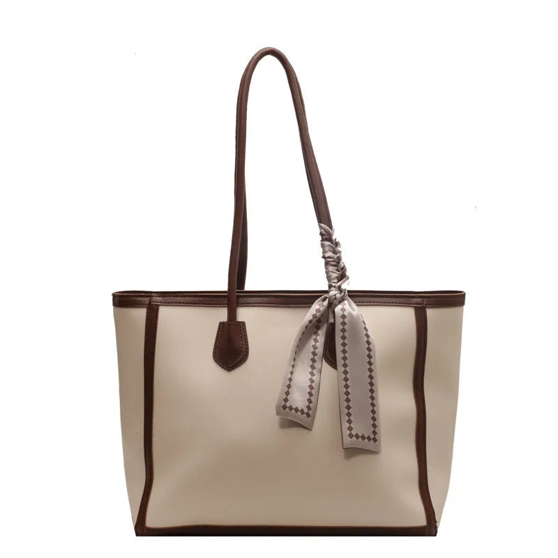 Soft black PU leather horizontal tote shoulder bag with an open outer pocket