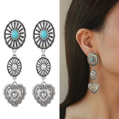Semi-precious stone beaded twin earrings for women in alloy with electroplating treatment