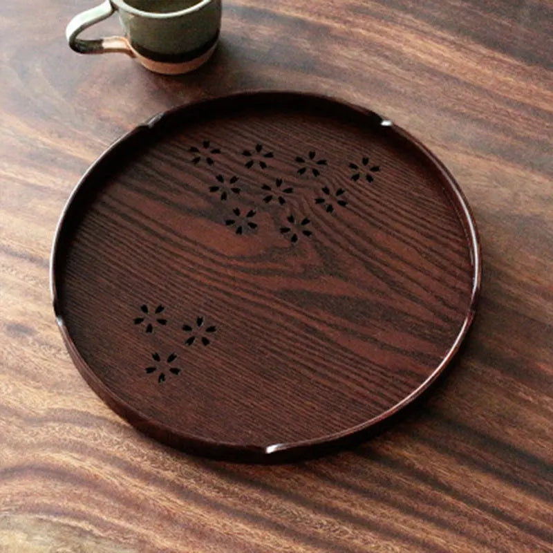 30cm wooden plate with sakura cherry blossom cut-out pattern for serving fruits and desserts