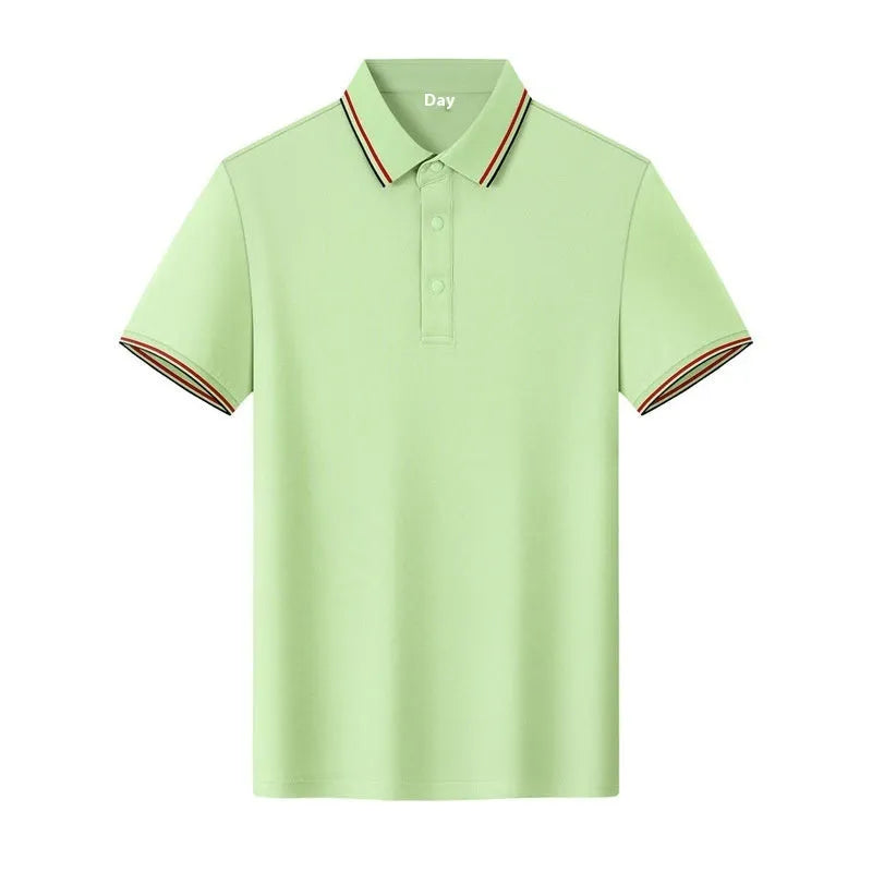 Men's solid colour cotton lapel T-shirt for summer work wear with short sleeves