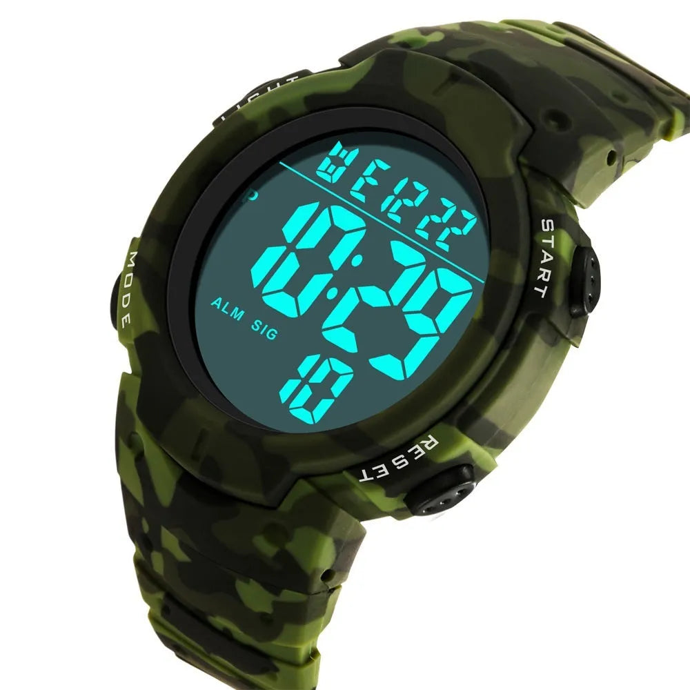 Waterproof male student sports electronic watch with digital display and plastic band