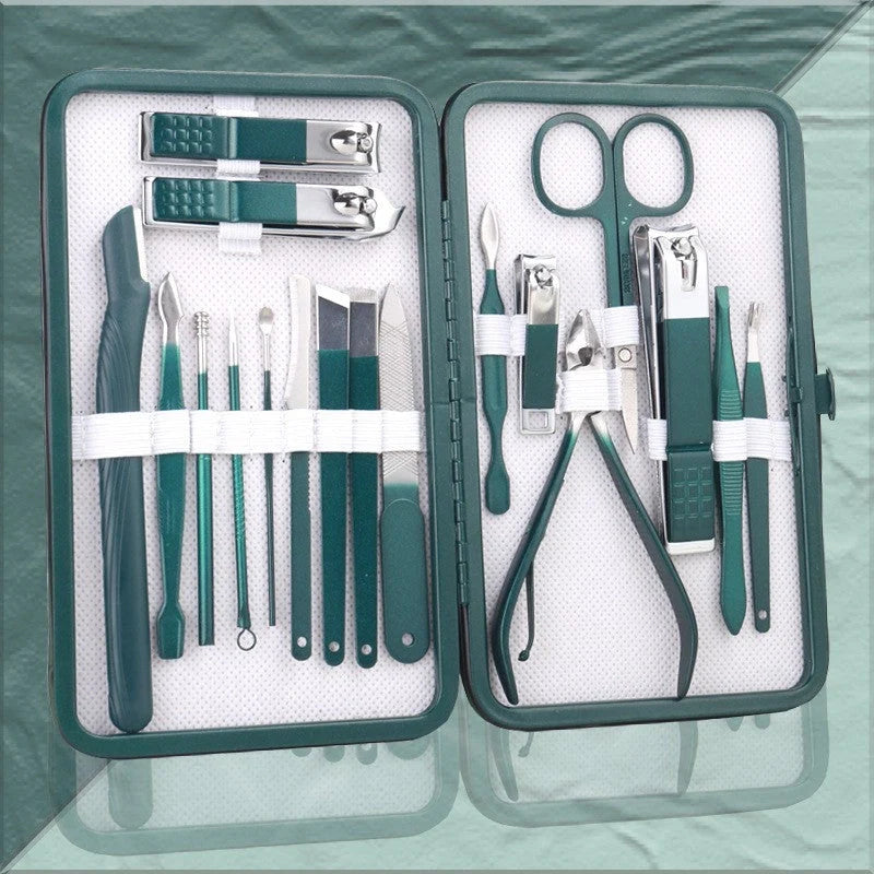 Emerald green stainless steel pedicure knife nail clippers set