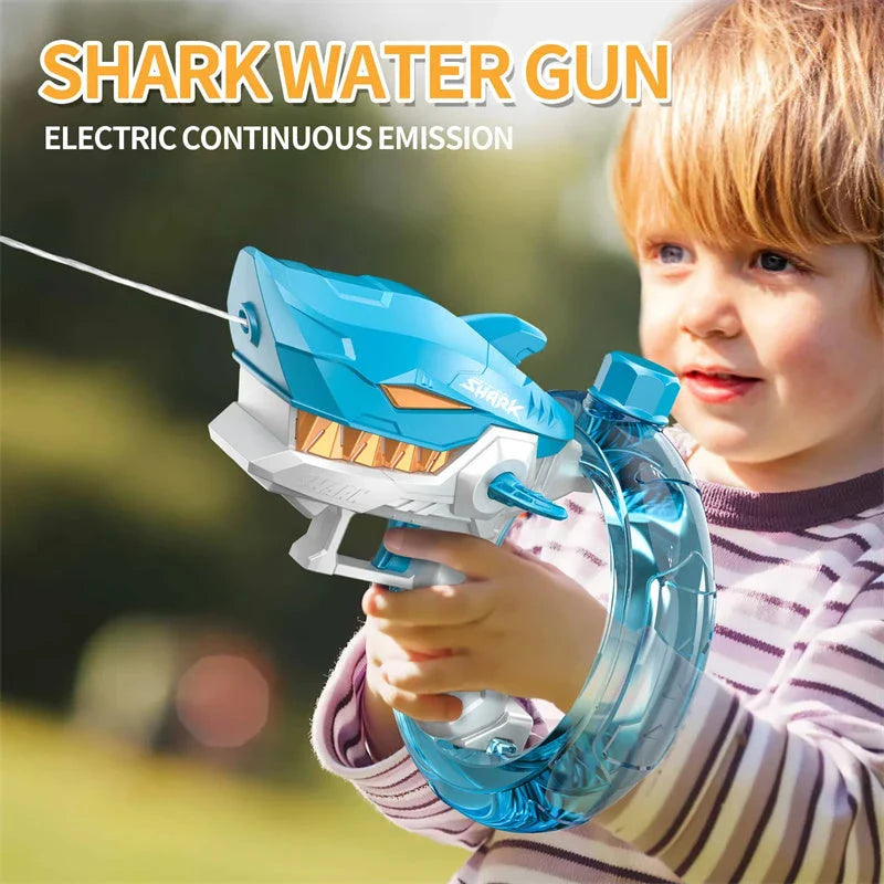 Powerful Shark-Themed Electric Water Gun with Sleek Design and Continuous Water Blasting