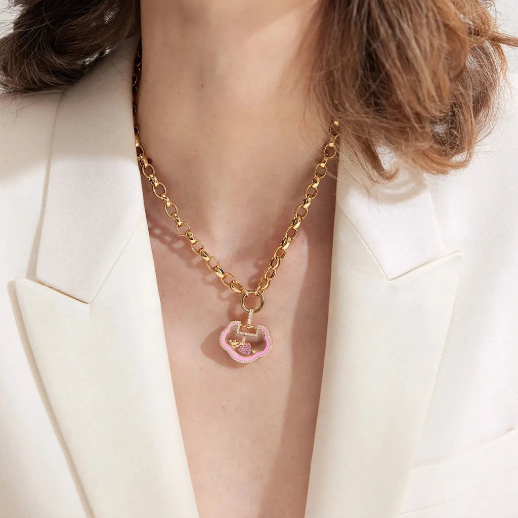 Small pendant necklace for women with heart-shaped mixed gem inlay on copper chain