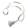 Bohemian stone necklace and bracelet set with colourful pendant and tassel decoration