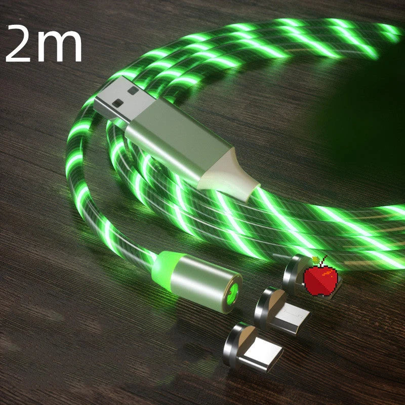 Magnetic charging cable with LED indicator, available in blue, red, green, and colorful options.