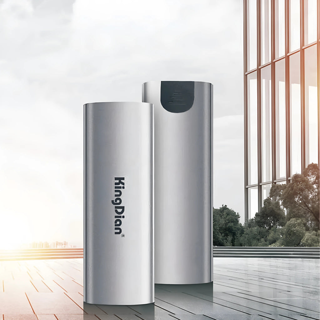 Grey aluminium external SSD with USB 3.0 connector for mobile phone and computer storage