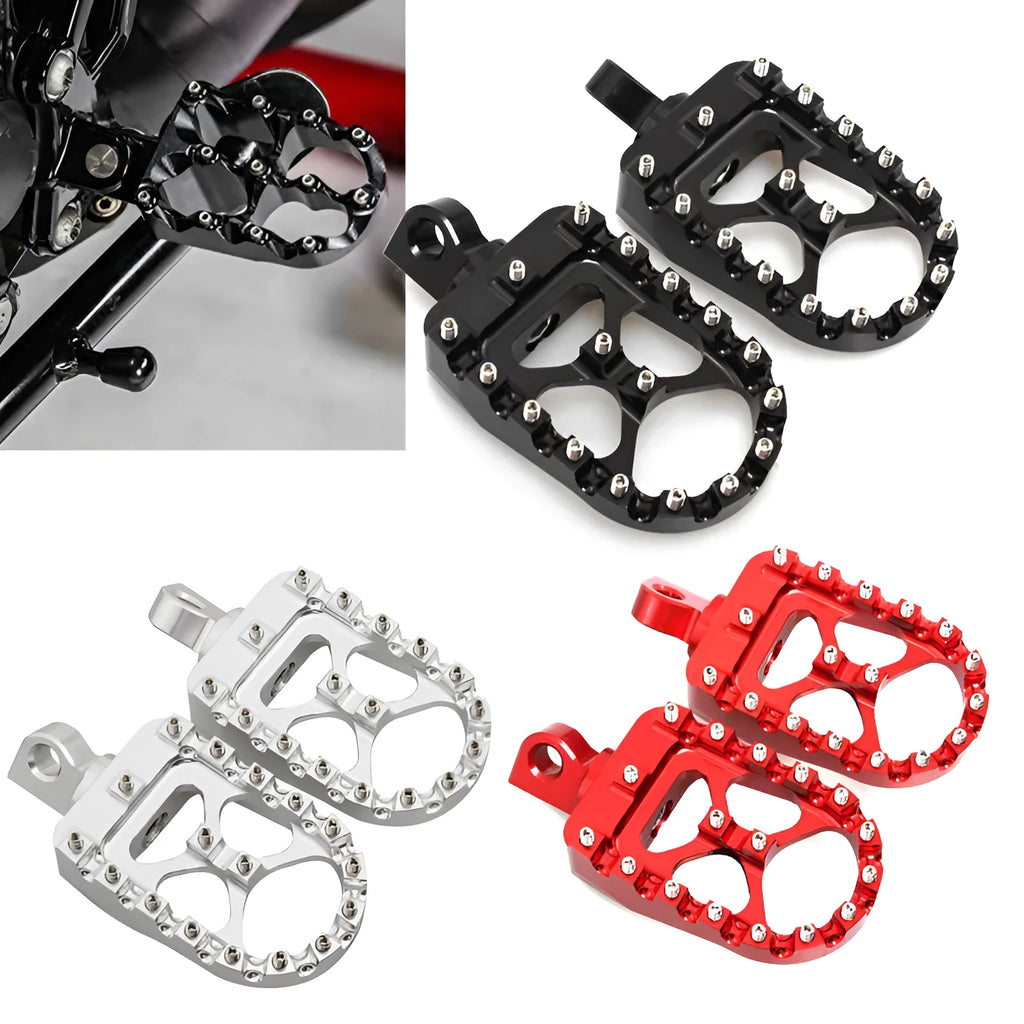 MX style wide footpegs 6061-T6 aluminium alloy red black silver with anti-skid stainless steel teeth