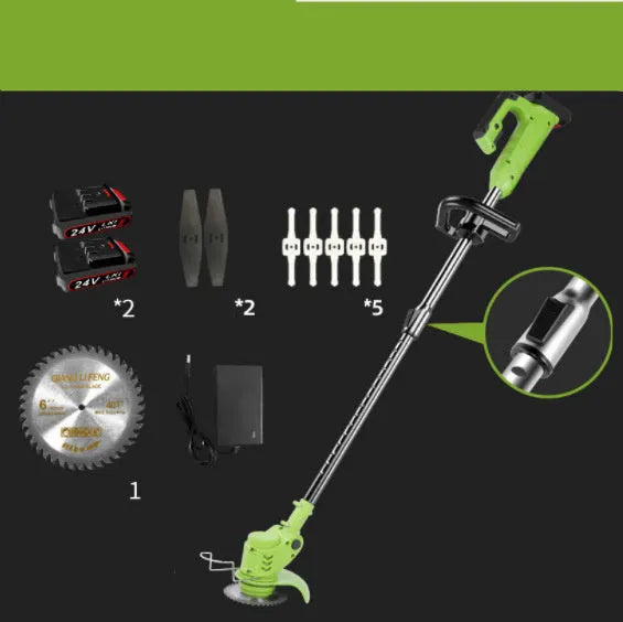 Cordless electric lawn mower with stainless steel telescopic tube and battery, 1.5 kg