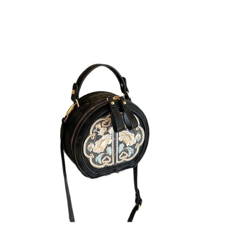 Chinese embroidery crossbody messenger bag with adjustable strap in horizontal square design