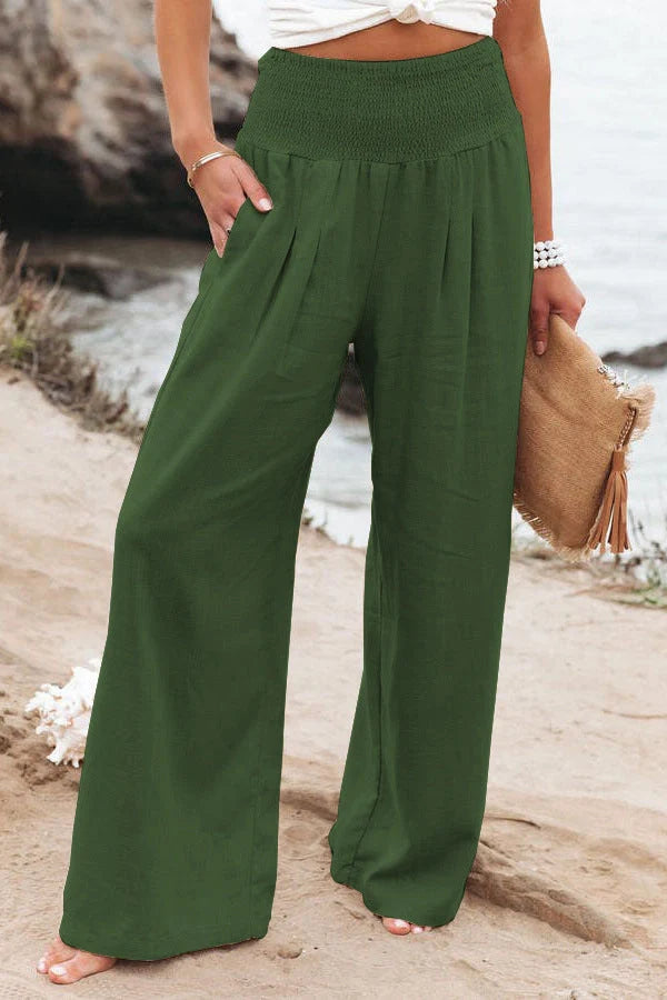 Women's wide leg cotton linen trousers in various colours