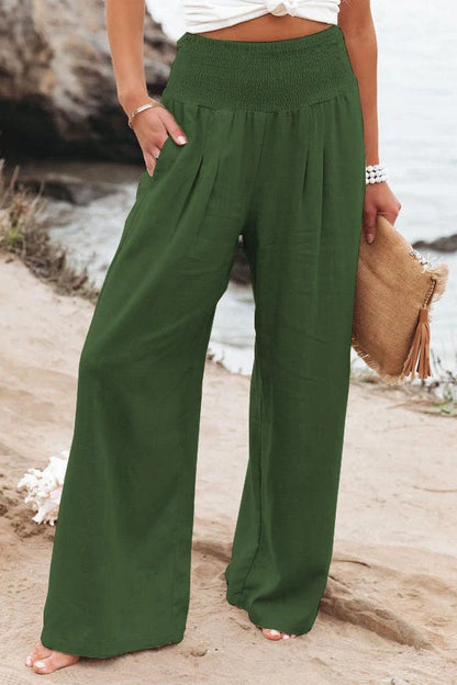 Women's wide leg cotton linen trousers in various colours
