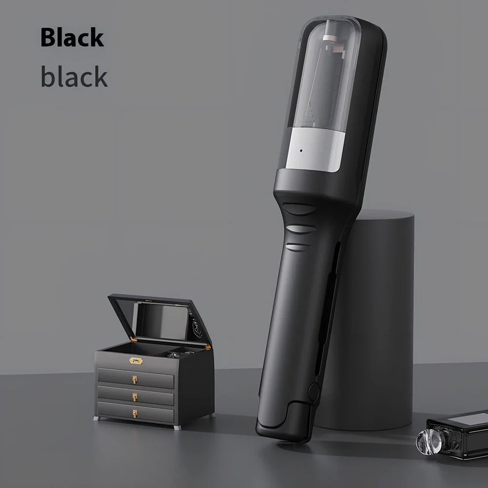 Cordless beige hair ends trimmer with 1/4-inch fixed cut, USB cable, comb and pillows for split end removal