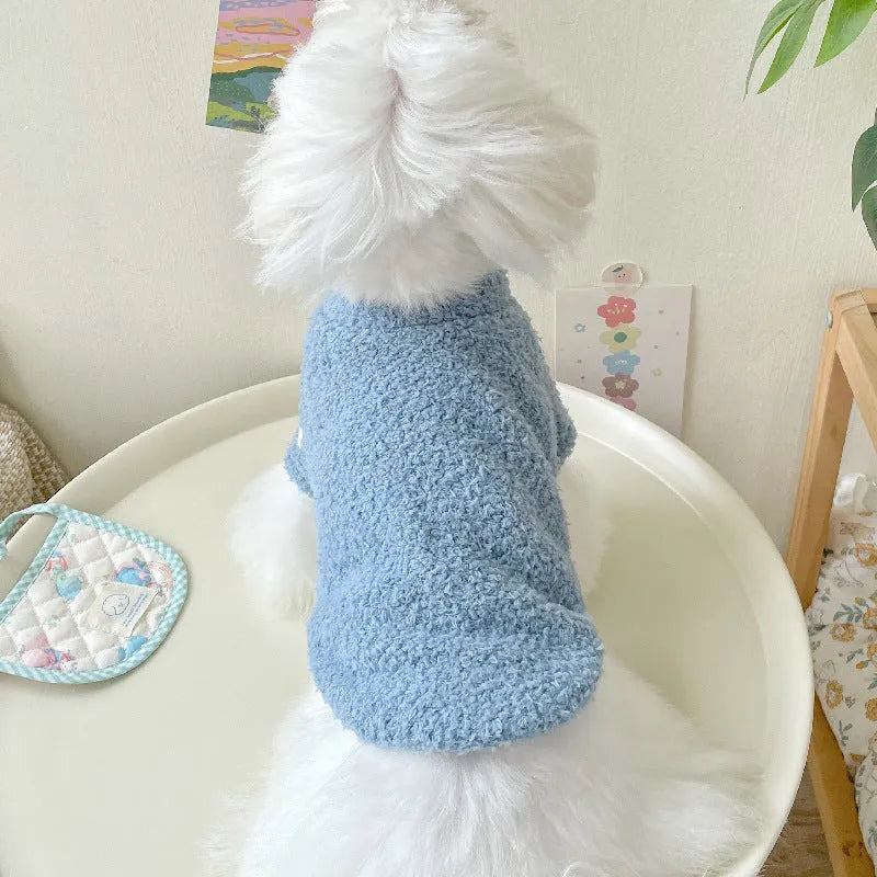 Brown double-sided cloud velvet dog jumper on a mannequin, showing soft texture and fit.