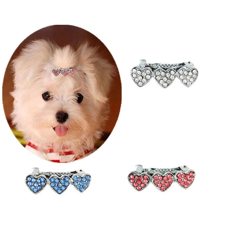 Rhinestone alloy peach heart barrette for girls and pet in white pink blue 3CM