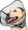 Soft adjustable polyester collar for dog or cat post-surgery recovery, shown in sizes L, M, XL.