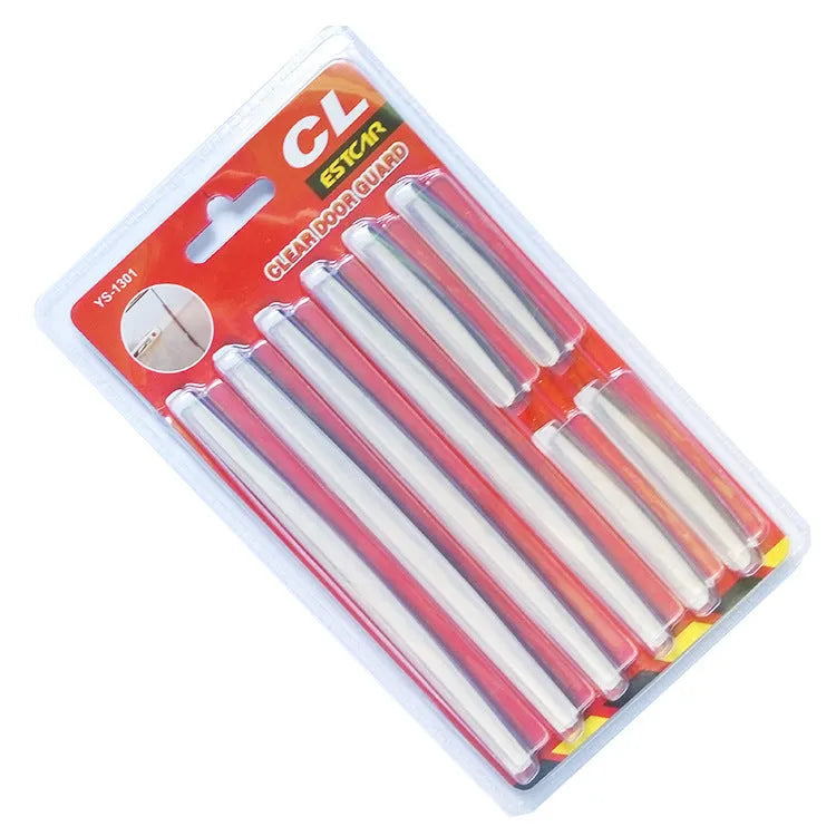 White plastic car door edge protector bumper strip set on a car door.